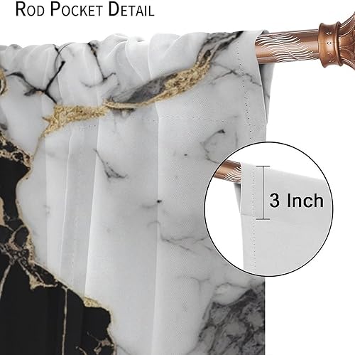 Miniatura 5 de Cortinas de mármol para dormitorio, arte abstracto moderno de lujo, textura de mármol blanco y negro, tratamientos de ventana para sala de estar,