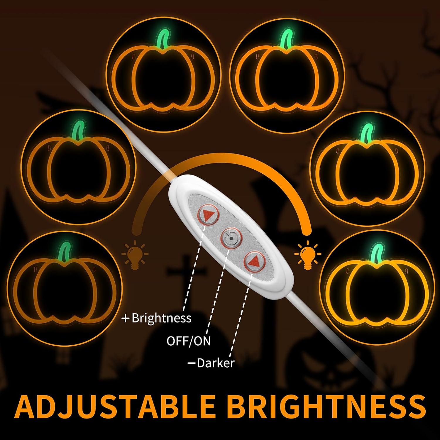 Halloween Decorations Pumpkin Neon Sign, 7.3*9in Dimmable Neon Sign Hanging for Wall, Indoor Cute Vintage Fall Thanksgiving Decor for Table Home Kitchen Bedroom Living Room Bar Pub Club Party, Indoor Battery Operated or USB - Image 3