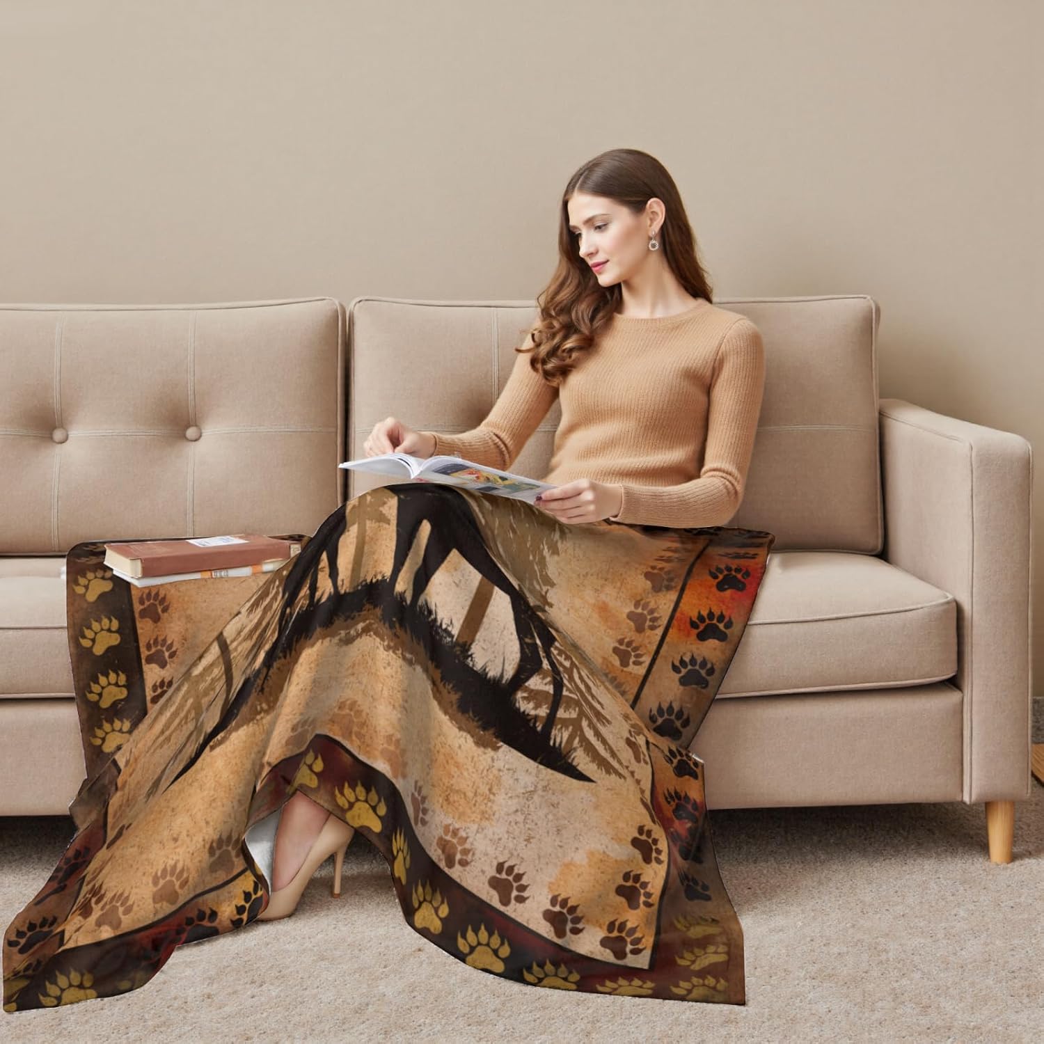 Forest Deer Throw Blanket Wildlife Animal Flannel Fleece Bed Blanket Cozy Fuzzy Plush Couch Cover Lightweight Blanket for Bed Sofa 50"X60"