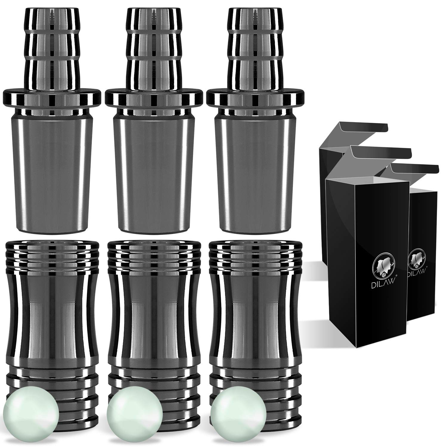 DILAW® Shisha V2A Edelstahl Adapter Schlauchadapter 18/8 Schliff Set 2-teilig Universal Hookah Wasserpfeife (3er Pack, Anthrazit Edelstahl)