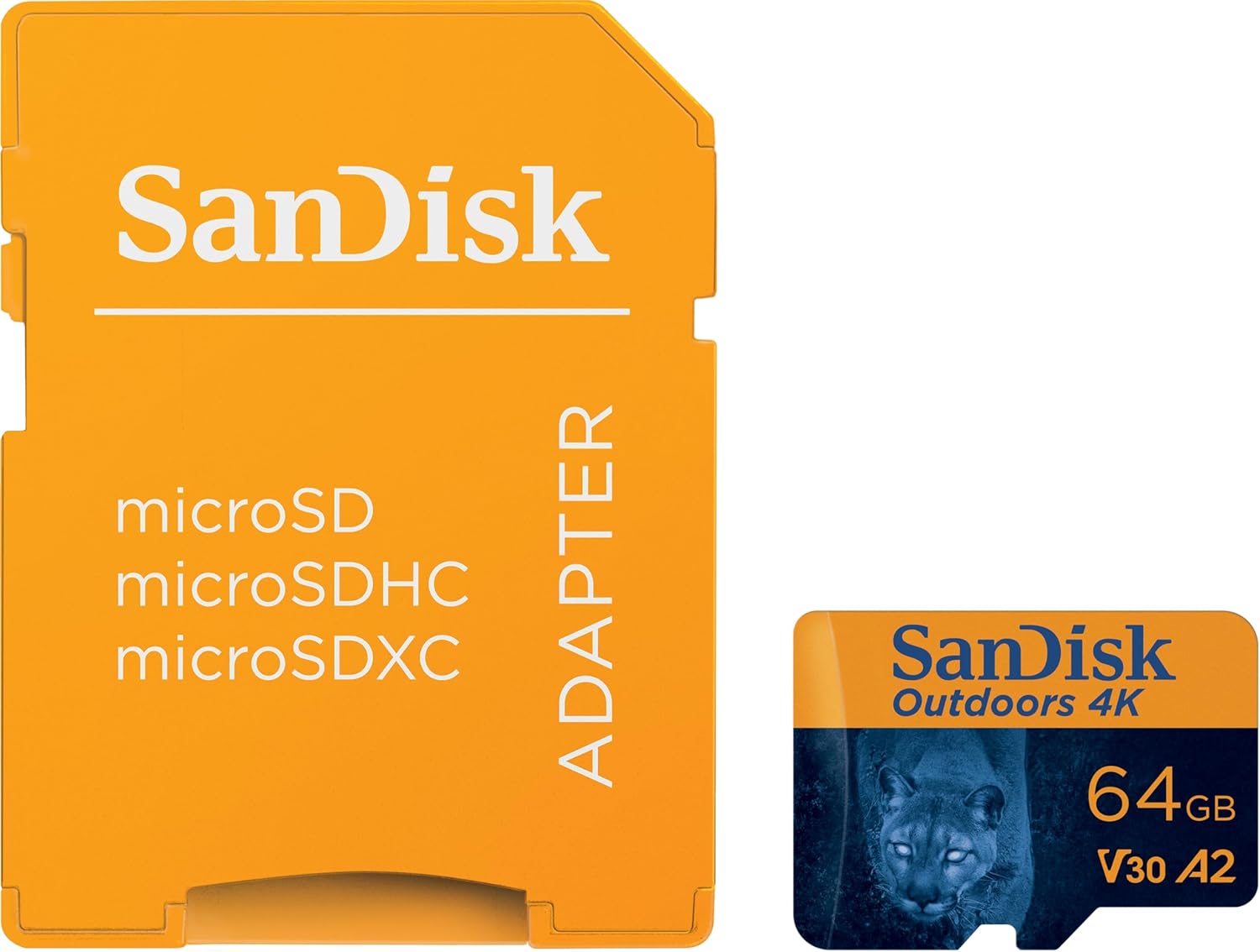 SANDISK 64GB 2-Pack Outdoors 4K microSDXC UHS-I Memory Card (2x64GB) with SD Adapter - Up to 170MB/s, 4K, C10, U3, V30, A2, Trail Camera Micro SD Card - SDSQXAH-064G-GN6VT