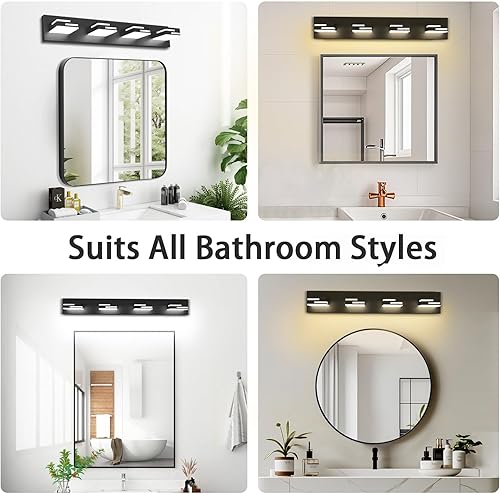 Miniatura 2 de Lámparas LED modernas para tocador de baño, 4 luces, 5CCT, regulables, color negro mate, para accesorios de iluminación de baño sobre espejo, con