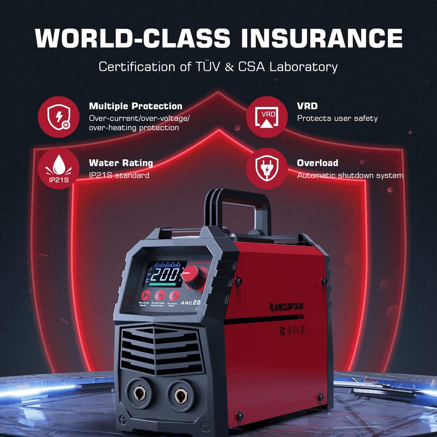 ARCCAPTAIN Stick Welder, [Large LED Display] 200A ARC/Lift TIG Welding Machine with Synergic Control, IGBT Inverter 110V/220V Portable MMA Welder Machine with Hot Start, Arc force and Anti-Stick - - 