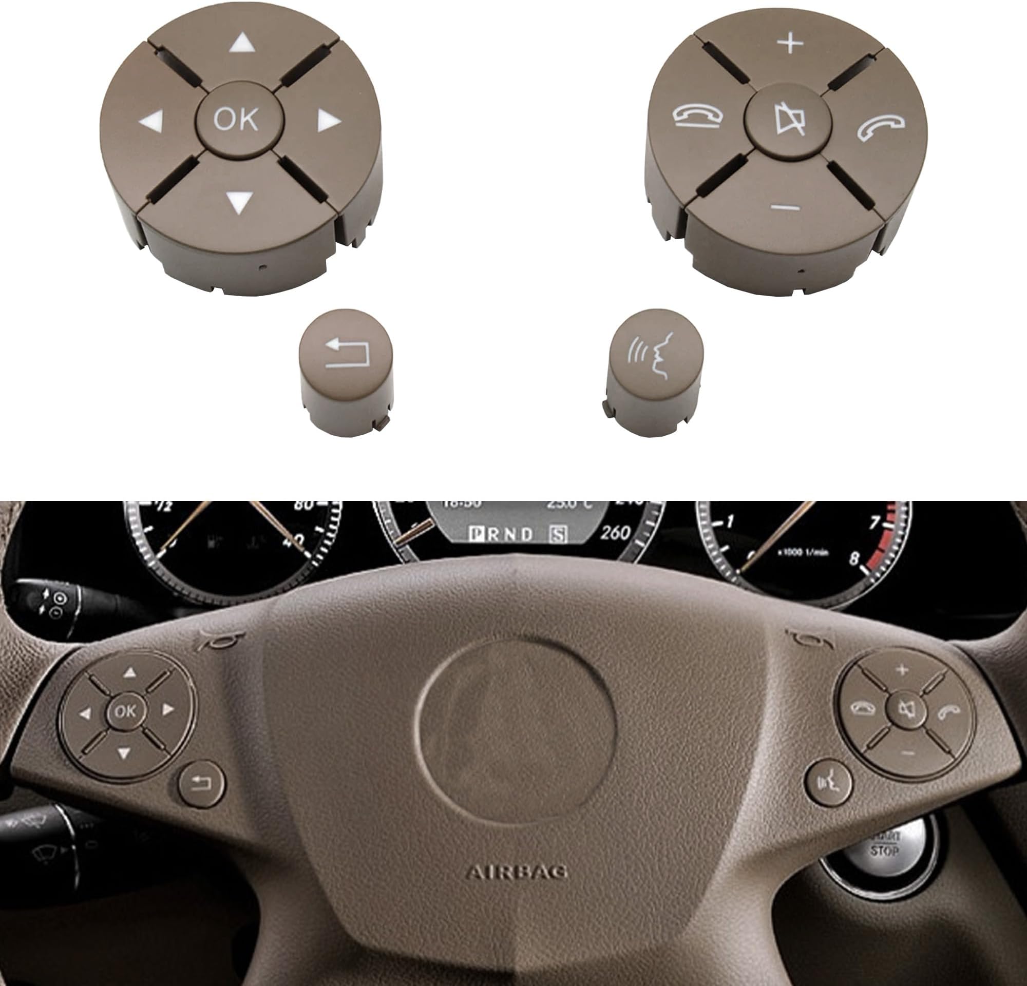Car Steering Wheel Button Cover Replacement Voice Audio Control for Mercedes Benz C E S Class W204 W212 W221 GLK X204 (Dark Yellow-A set)