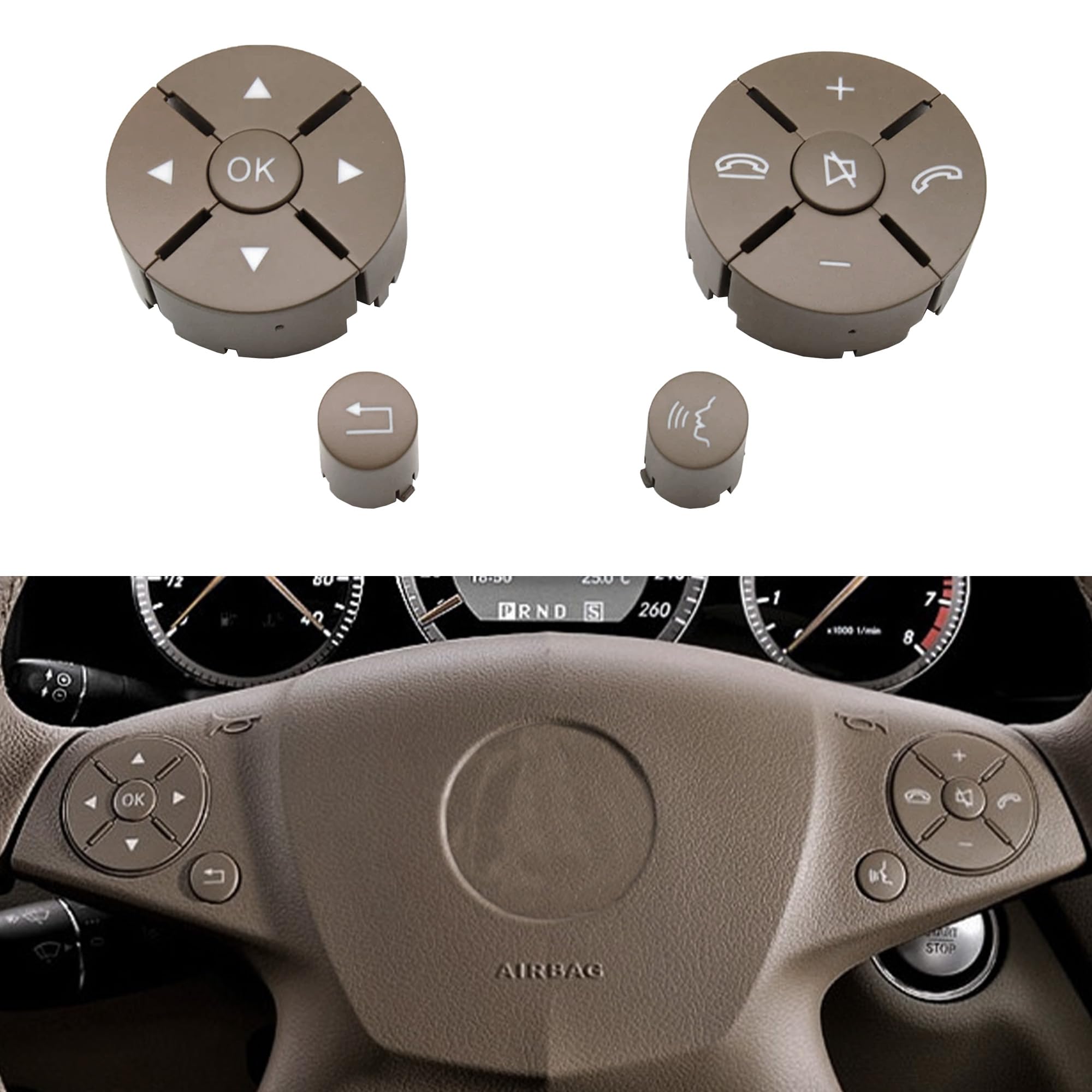 Car Steering Wheel Button Cover Replacement Voice Audio Control for Mercedes Benz C E S Class W204 W212 W221 GLK X204 (Dark Yellow-A set)