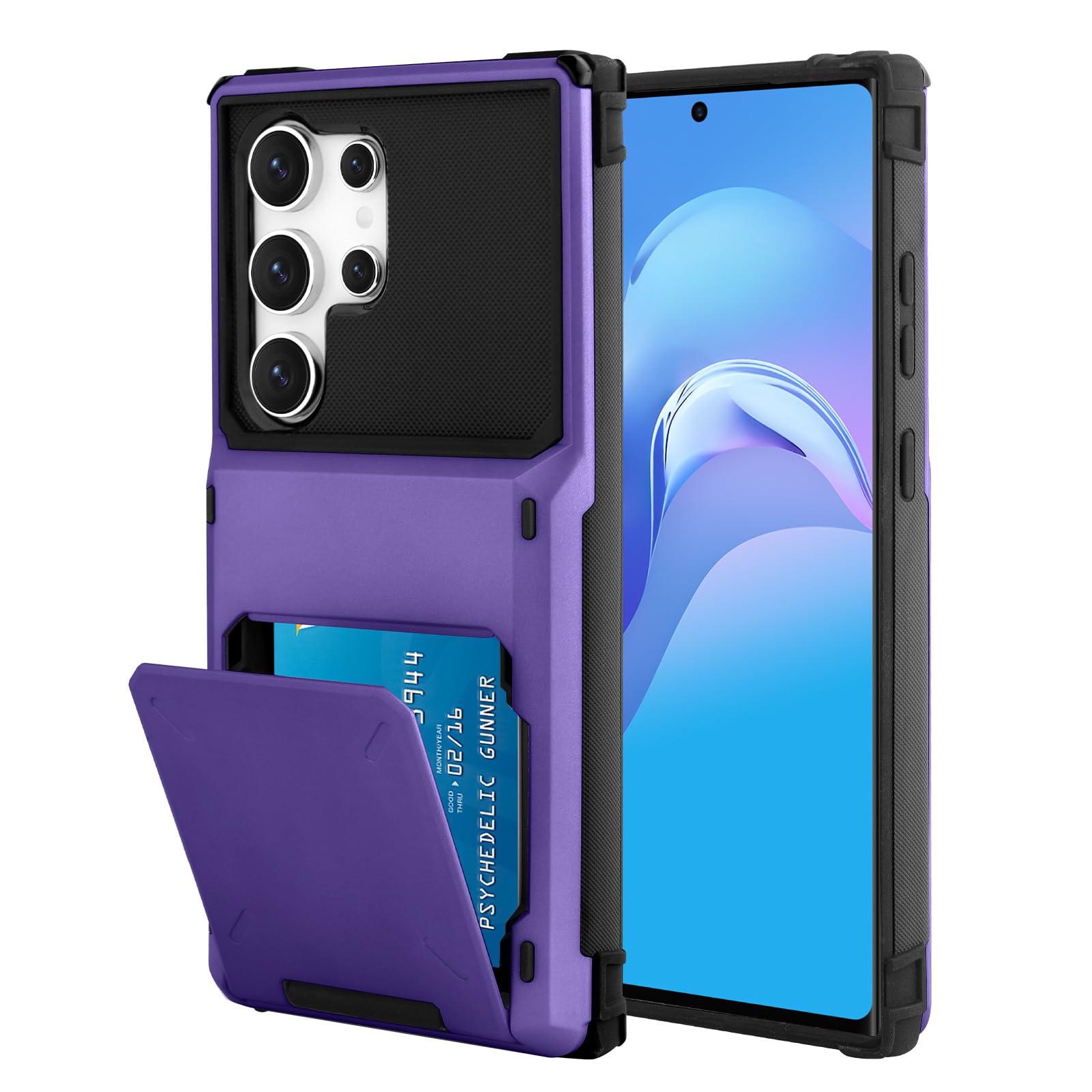Wallet Case for Samsung Galaxy S25 Ultra Case with 4 Card Credit Card Holder Slot Shockproof Cover Hybrid Heavy Duty Protection Armor Phone Case Compatible with Galaxy S25 Ultra, Purple