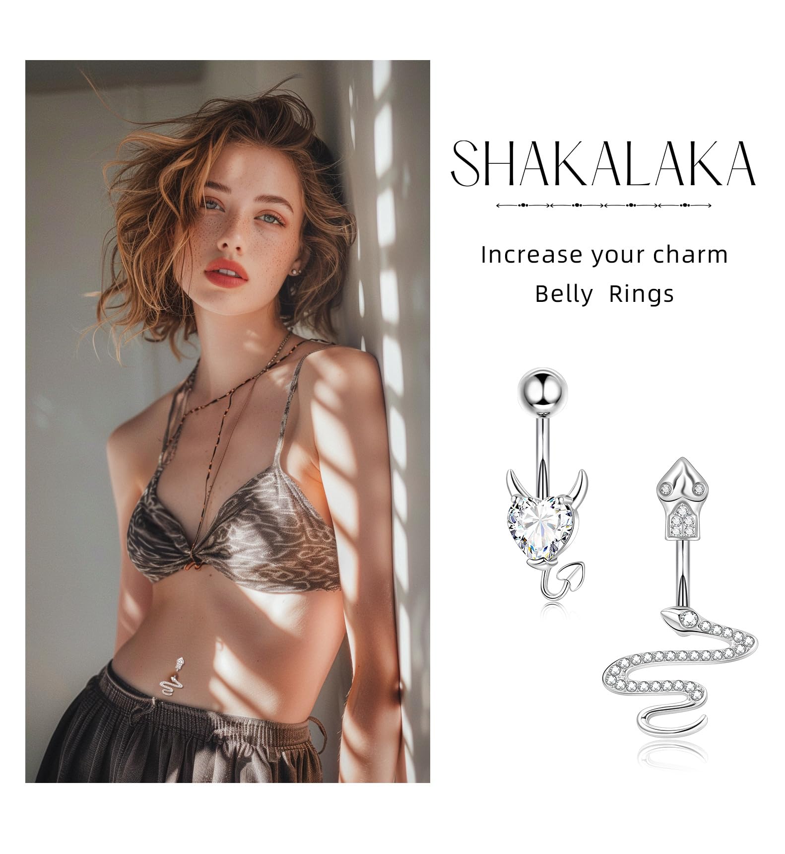 Shakalaka Surgical Stainless Steel Belly Button Ring for Women Belly Piercing Dangling Cute Heart Butterfly Navel Rings Pack