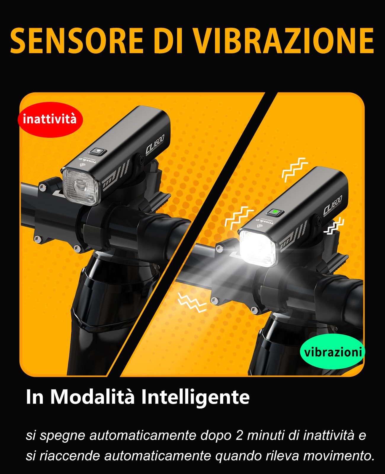 TOWILD CL1600 Lumière Vélo 1600 Lumens, Lampe Vélo Avant LED Rechargeable USB-C 5000mAh, Éclairage Vélo Étanche IPX6 5 Modes, Compatible Support Compteur Garmin/iGSPORT