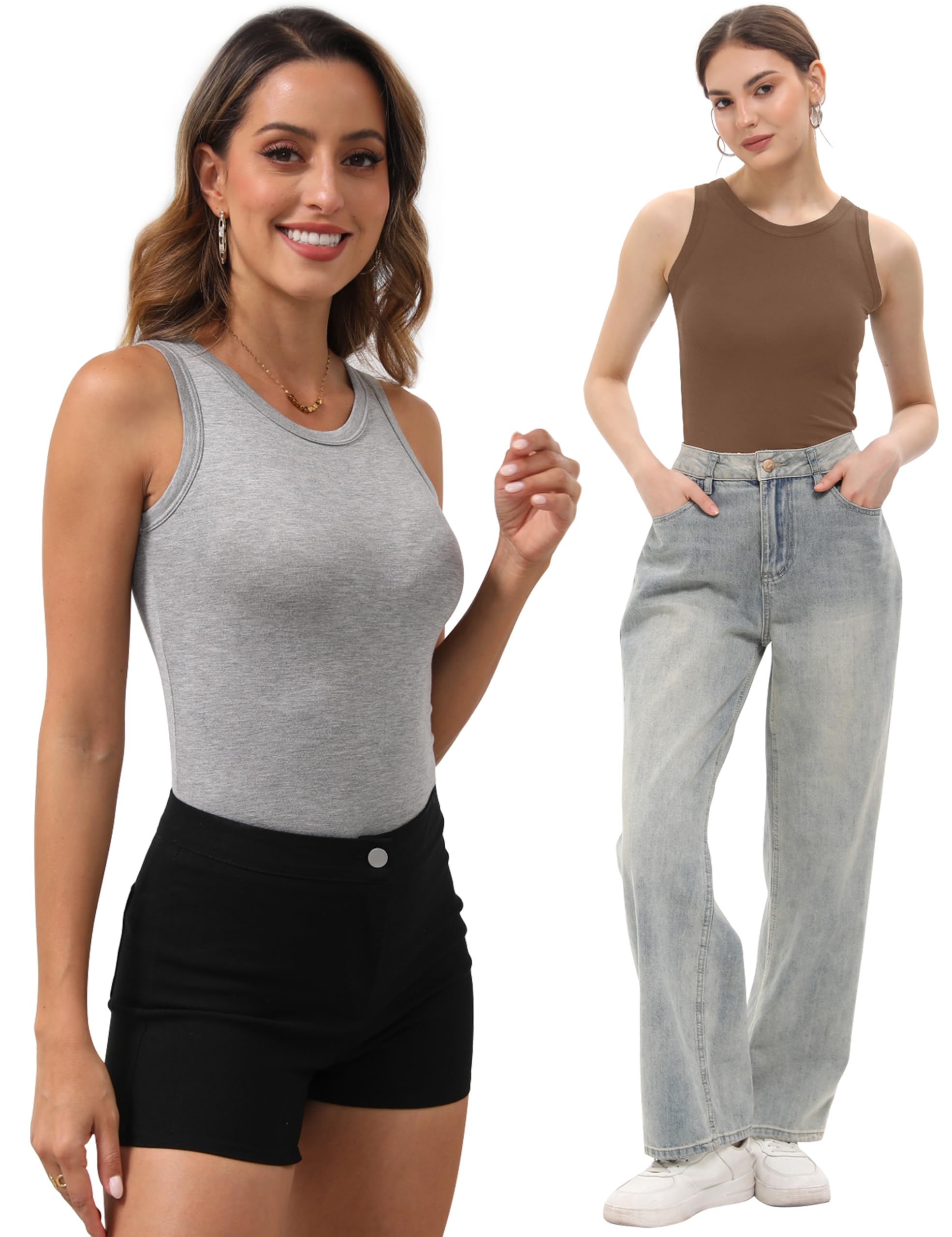 BQTQ 5 Pièces Débardeurs Femme Col Rond Yoga Débardeur Fitness sans Manches | Débardeur Femmes Décontractés Été Tank Top, Ajustée Tank Tops Slim Fit Basic Décontracté Haut Débardeur Femme Large Bretelles