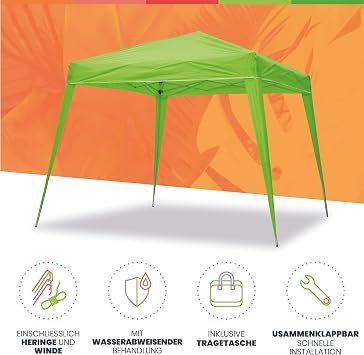 Wasabi Folding Gazebo 3 x 3 m Waterproof - Garden Gazebo Stable - Folding Tent for Garden Patio Camping and Beach - Quick Assembly - With Carry Bag (Green)