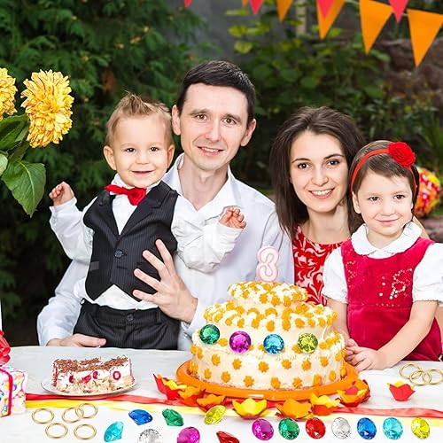 Miniatura 10 de ZCYSRLQIN Juego de 12 anillos redondos dorados de aleación de diamantes acrílicos con piedras preciosas de aleación para fiesta de Halloween, caza,