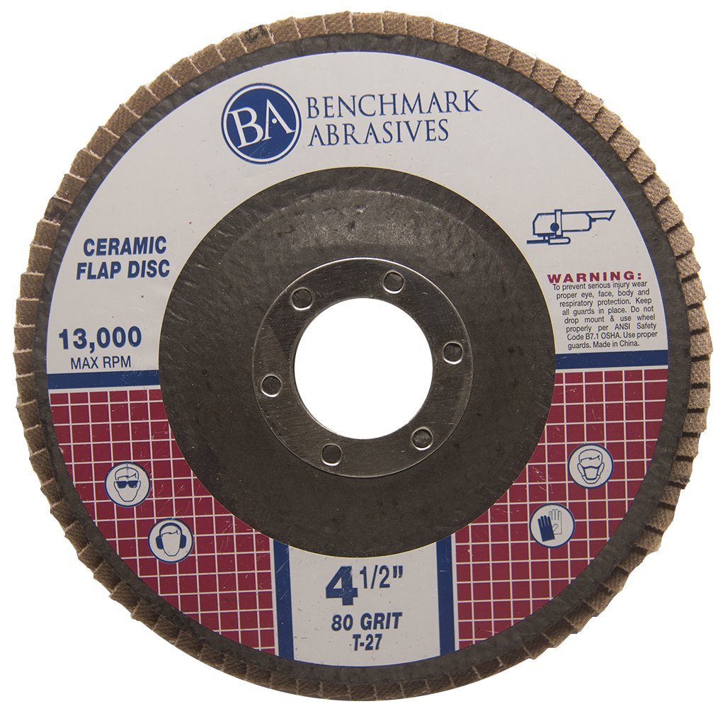 Benchmark Abrasives 4.5" x 7/8" Ceramic Type 27 Flap Discs 4 1/2 for Angle Grinder, Sanding Discs, Finishing, Stock Removal on Stainless Steel & More - Grinding Wheels 4 1/2 Inch - (10 Pack) 120 Grit