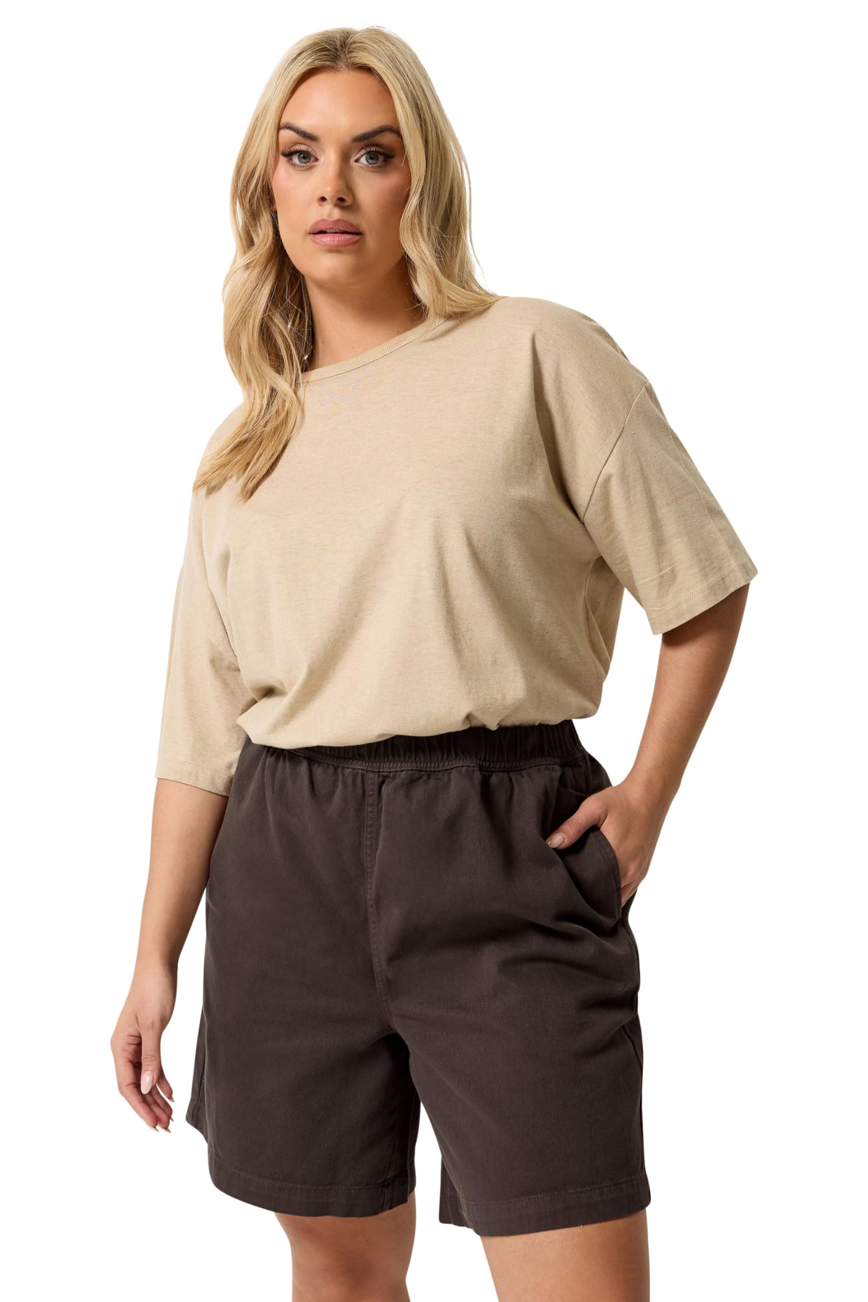 Yours Women's Chocolate Pull On Denim Shorts In | Size: 24