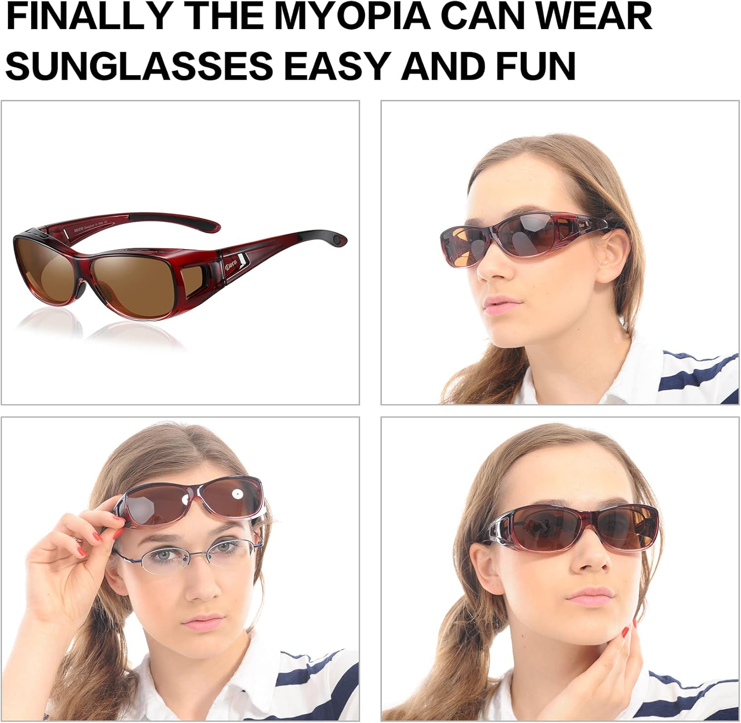 DUCO Polarized Wraparound Fitover Glasses Wear Over Sunglasses for Men Women UV Protection Sun Glasses 8954 Wine Red Frame Brown Lens image 6 of 6 B00BXXWFPG