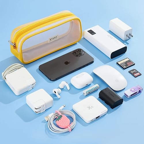 Vista 34 de KALIDI - Estuche para lápices de malla de rejilla de gran capacidad, estuche grande para lápices con cremallera, bolsa de papelería simple, bolsa