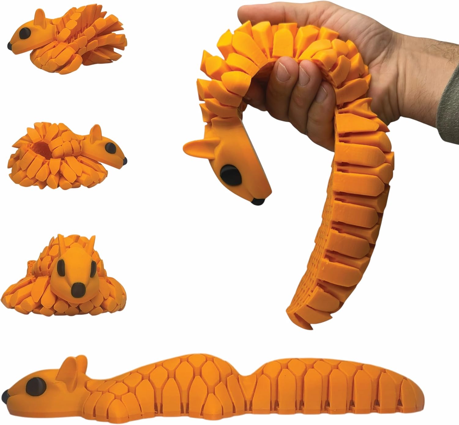 HyperFlexi™ Desk-Size Squirrel — Executive Desk Toy — Real-Squirrel Feel, Articulated Chainmail Mesh, Tactile Motion — 3D-Printed — Skunk Prints LLC (Orange)