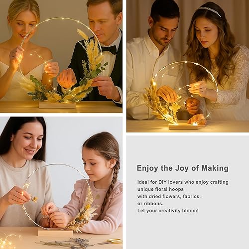 Miniatura 7 de Paquete de 12 aros florales con soporte y luces LED de 14 pulgadas, anillos de metal para centros de mesa, decoración de mesa, manualidades, anillos