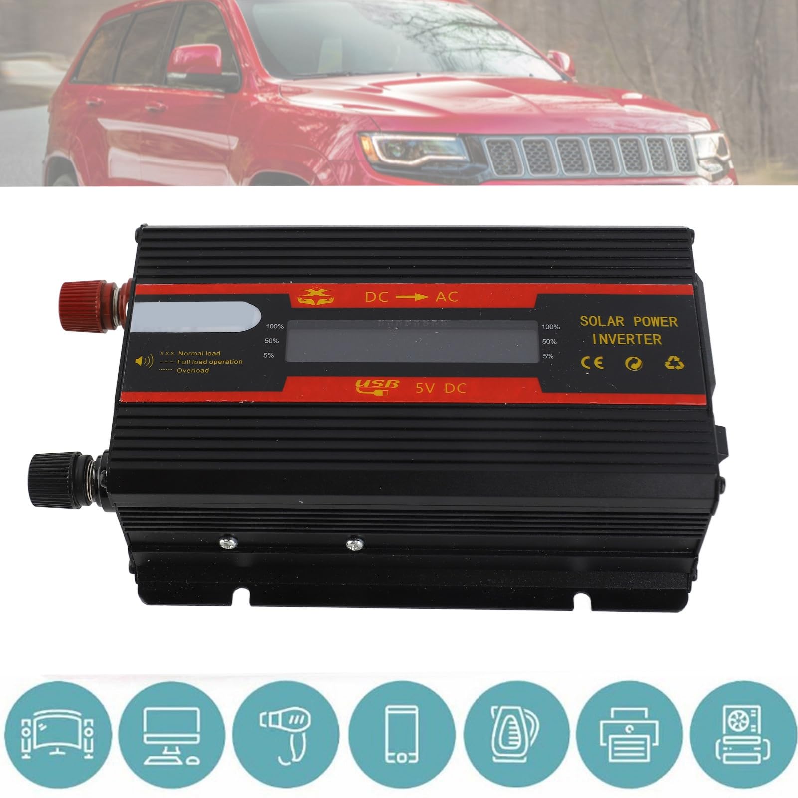Keenso Falownik Samochodowy, Falownik ABS 12 V do 220 V Szczytowy Wyświetlacz LCD o Mocy 3000 W Zmodyfikowana Fala Sinusoidalna z Wentylatorem Regulującym temperaturę i Zabezpieczeniem na Wycieczki