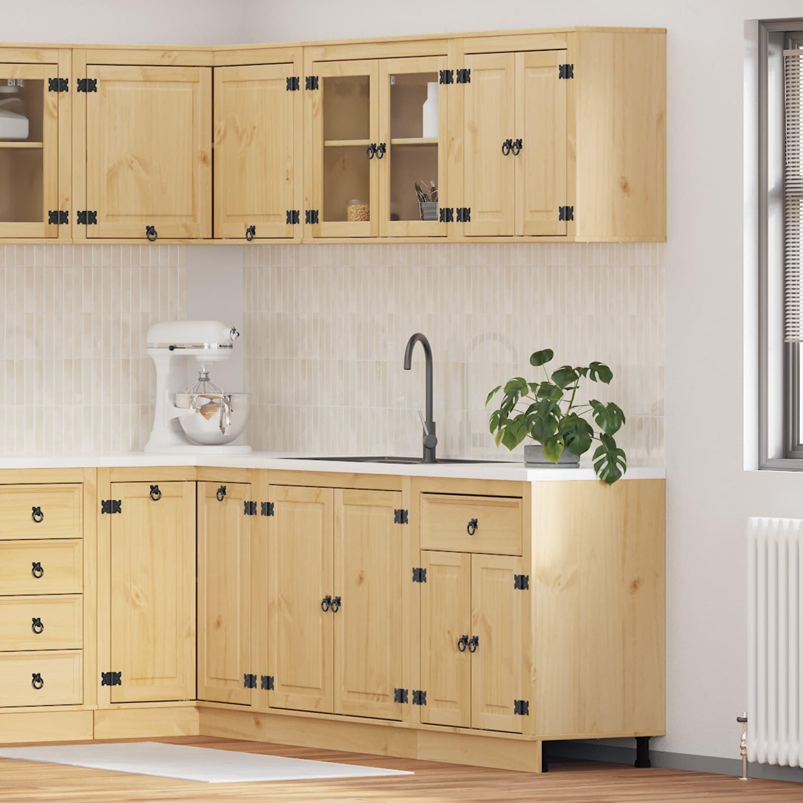 vidaXL Armoire avec étagère avec Porte Ski 4 pcs Brun Miel Pin Massif, Meuble Tendance, Buffet rectangulaire, Rangement Moderne, Table d'appoint en pin, Style Contemporain