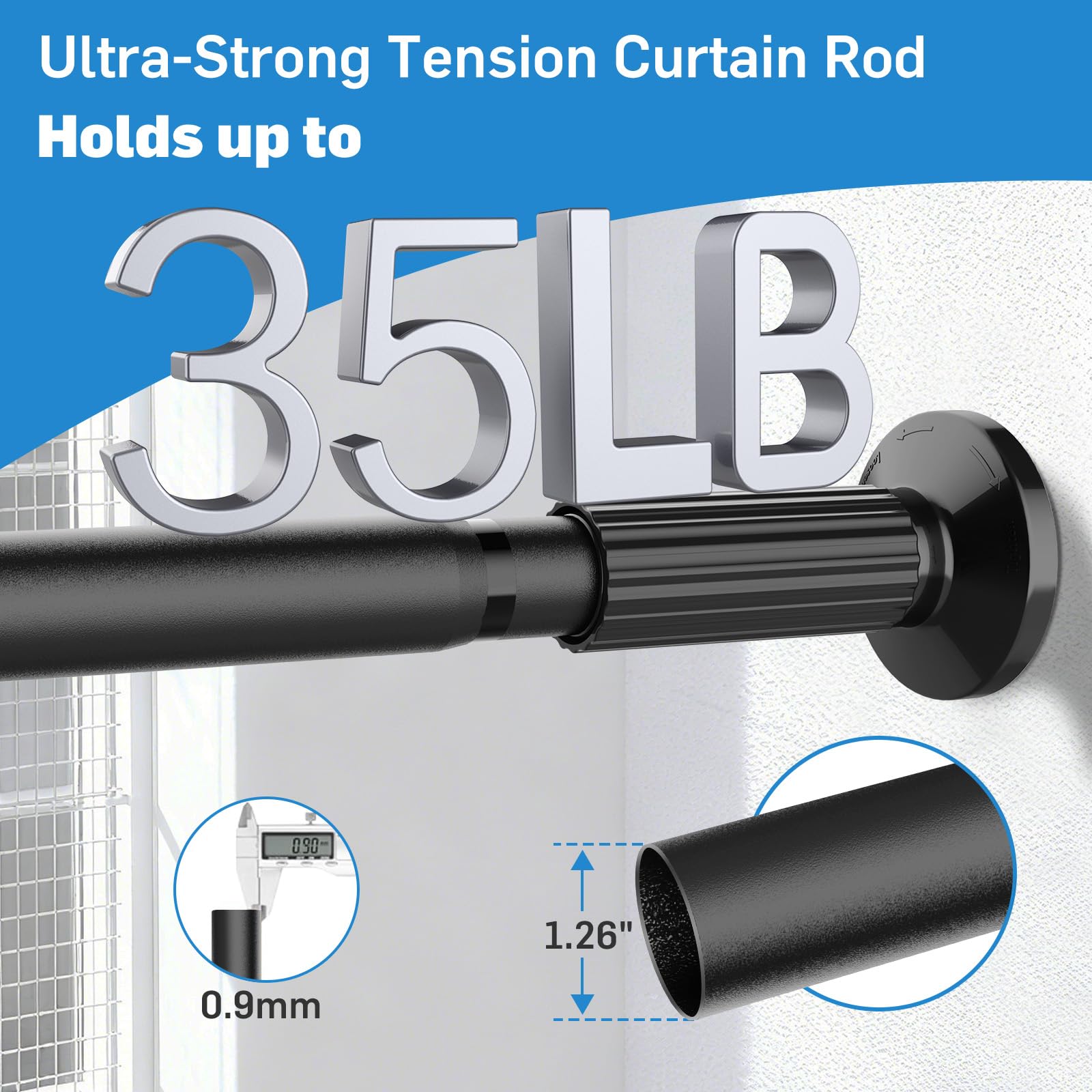 Spannvorhangstange, 130 - 416 cm, extra lange Outdoor-Gardinenstange für Terrasse, Fenster, Badezimmer, kein Bohren, doppelseitige verstellbare Feder-Duschstange, einfach zu installieren, rostet nicht