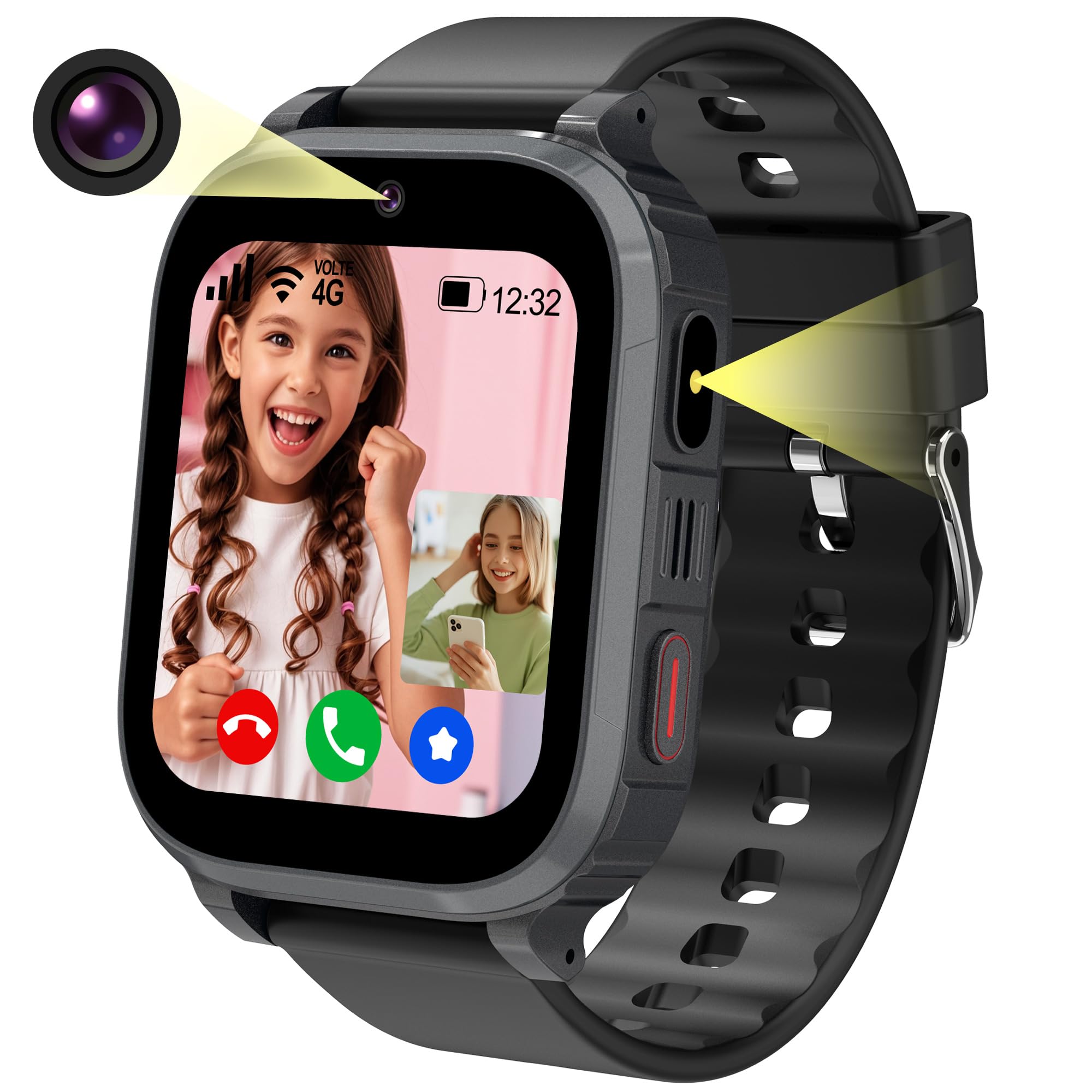 Smart Watch Child 4G, GPS Watch Children Locator and Calls, Smartwatch Children with SIM Card Video Call SOS Chat SMS Game Alarm Clock IP68 Class Mode, Gift Girl Boy