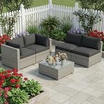 Tangkula 7 Pieces Wicker Patio Furniture Set, Outdoor Sectional Rattan Sofa Set for 6 with Seat & Back Cushions, Pillows, Coffee Table, Modular Conversation Set for Backyard, Poolside, Deck & Garden
