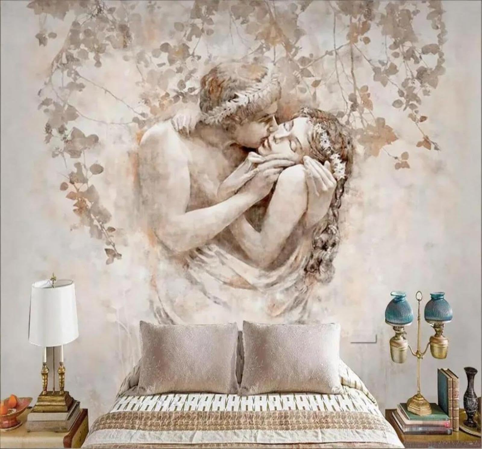 Tzxztt 430Cm×300Cm(B×H) Hand Drawn Unique Artistic Couples Romantic Married Couple Modern 3D Wallpaper Premium Textured Silk Neutral Tones Material Ideal For Living Room Bedroom-430Cm×300Cm