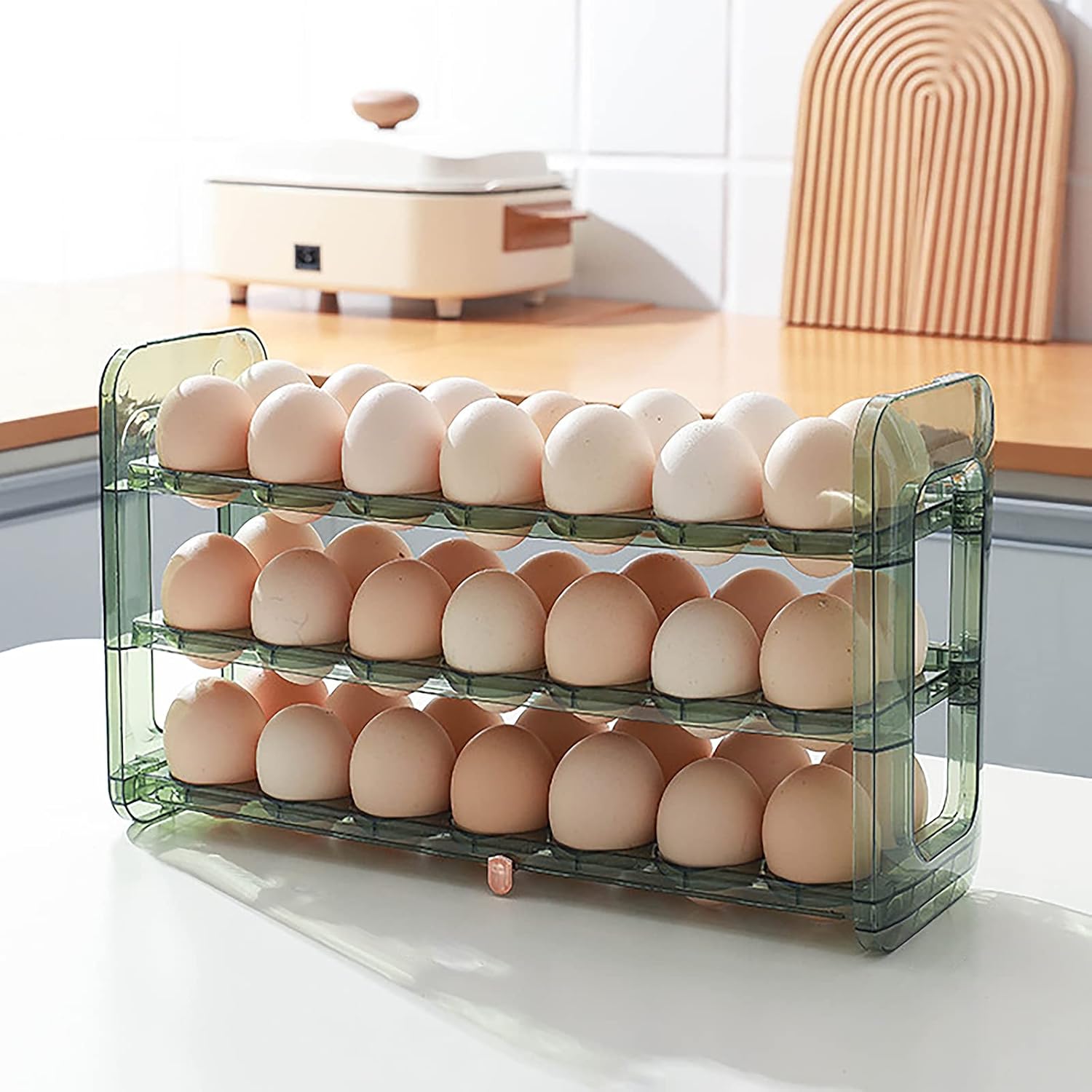 Egg Storage for Fridge, Rolling Egg Holder Fridge Organizers 3 Layer