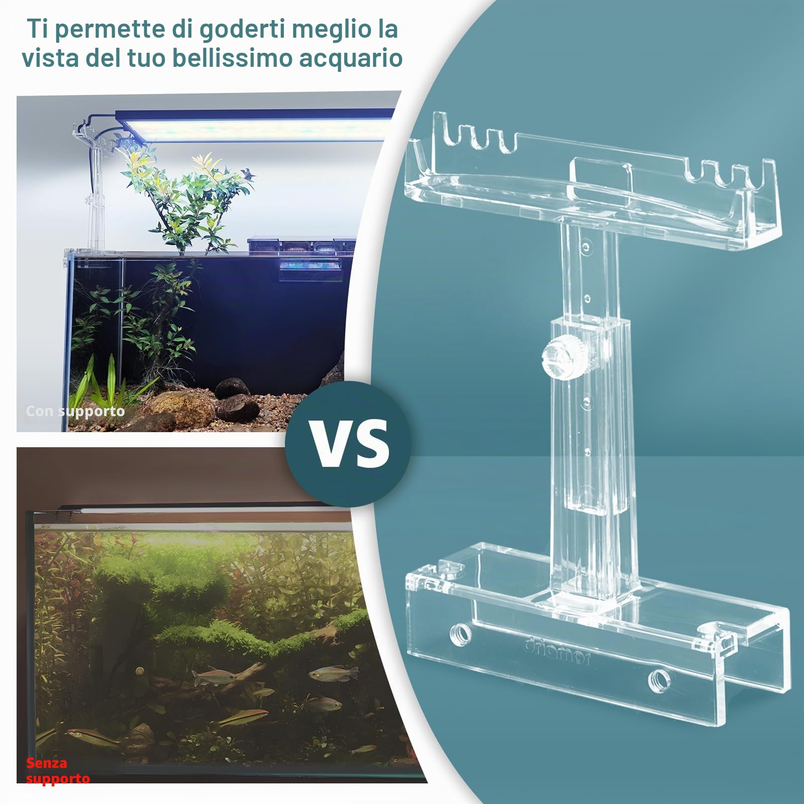 driamor Supporto per luce regolabile per acquario, in acrilico trasparente, kit di 2 staffe per lampada a LED, larghezza da 6,9 a 11,9 cm