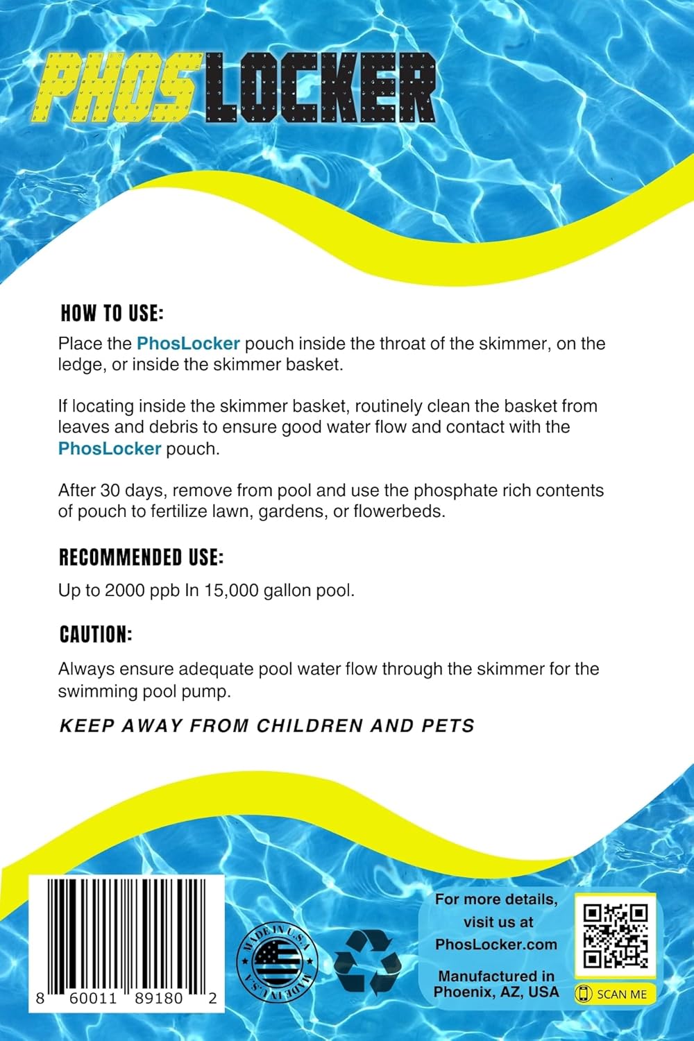 PhosLocker Standard Pool Phosphate Remover with Little to No Clouding, 1 Kg Pouch