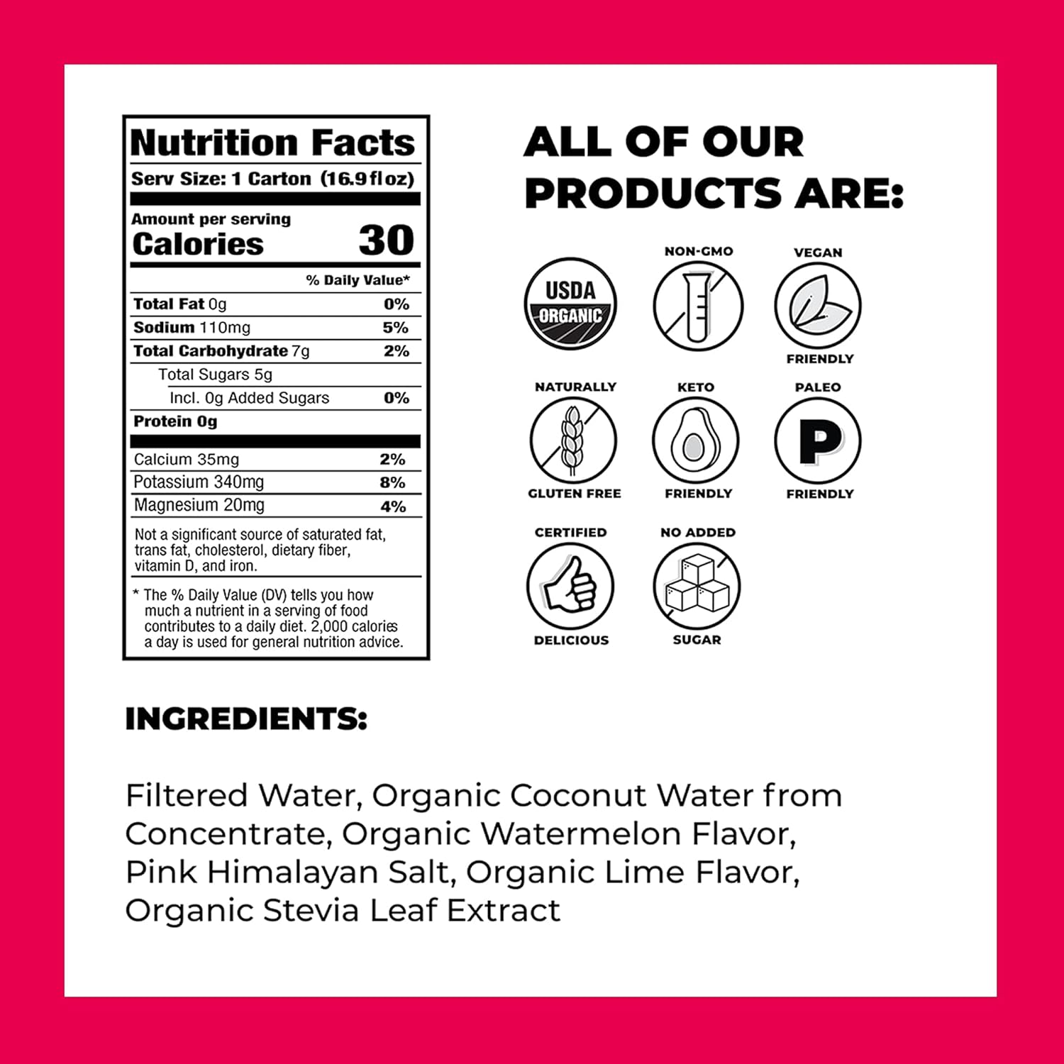 NOOMA Organic Electrolyte Sports Drink | Electrolyte Drink with Organic Coconut Water | Workout Hydration Drink with No Added Sugar | 30 Calories | Pack of 12 Sports Drinks (16.9oz) | Watermelon Lime : Grocery & Gourmet Food
