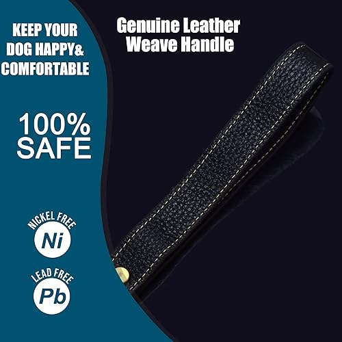 Miniatura 5 de iDofas Correa de cadena de plata para perro, acero inoxidable de oro de 18 quilates, correa de perro con mango de cuero para perros (3 piesplateado)