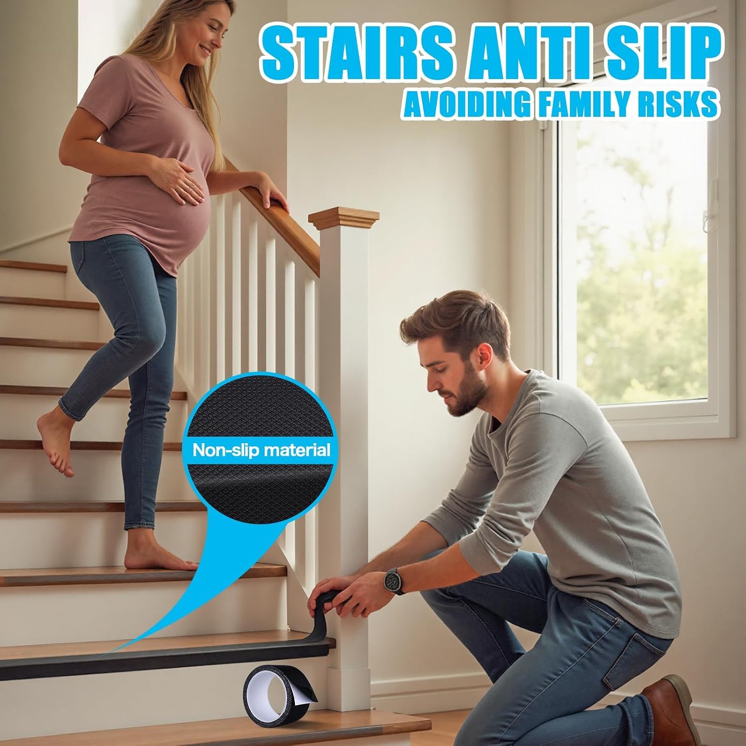Black Rubber Grip Anti Slip Tape(1" x 10 FT),Heavy Duty Waterproof Non-Abrasive Tape Cushion Pad for Indoor & Outdoor,Making Handles or Contact Surfaces Safer