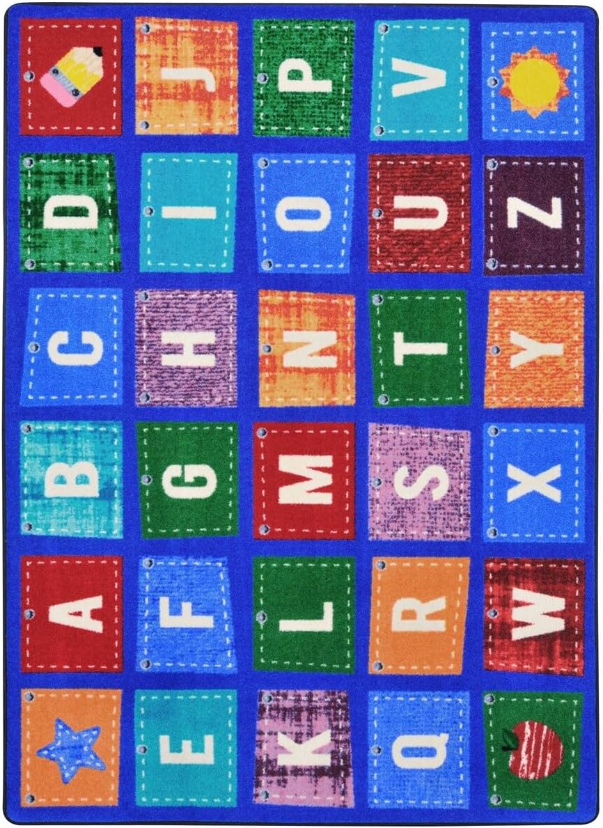 Joy Carpets Alphabet Upcycle 5'4" x 7'8" Area Rug in Color Multi