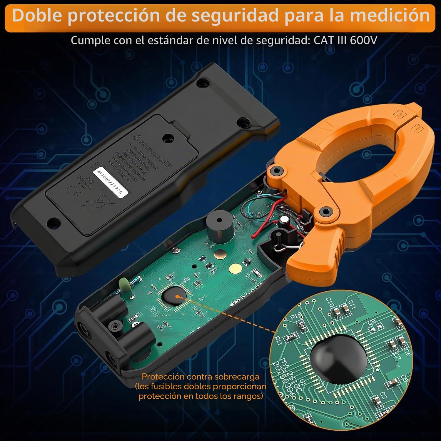 Neoteck Pinza Amperimétrica 6000 Cuentas TRMS Pinza Multímetro 800A AC/DC Corriente y Voltaje Multimetro Digital con Linterna para NCV,Resistencia, Diodos, Continuidad,Frecuencia,Capacitancia