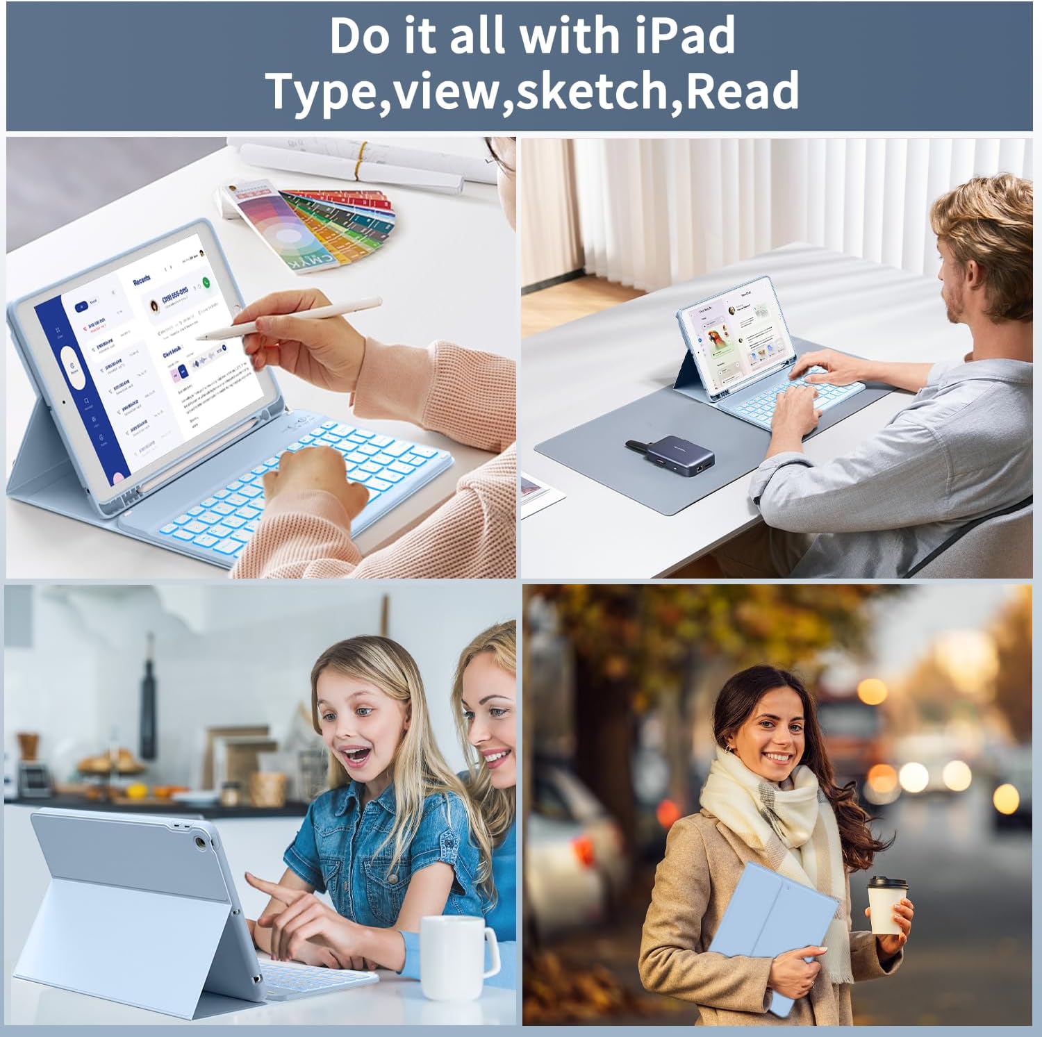 Keyboard Case for iPad 9th/8th/7th Generation(2021/2020/2019) Detachable Wireless Bluetooth Keyboard Case for 10.2 inch iPad Cover with Pencil Holder Auto Wake/Sleep, Blue