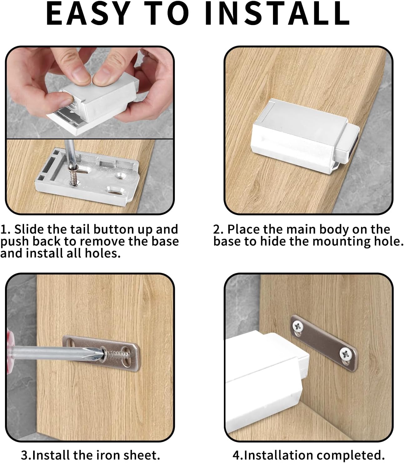 Push to Open Door Latch 4 Pack Cabinet Magnets Heavy Duty Magnetic Touch Latches Hardware Push Release Latch Hidden Push Catch Press Out Lock for Kitchen Drawer - White