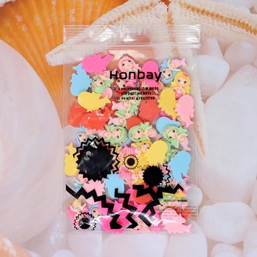 Miniatura 9 de Honbay 60 dijes de resina con parte trasera plana de sirena, pequeños encantos de limo de sirena, adornos de resina con temática oceánica, adornos