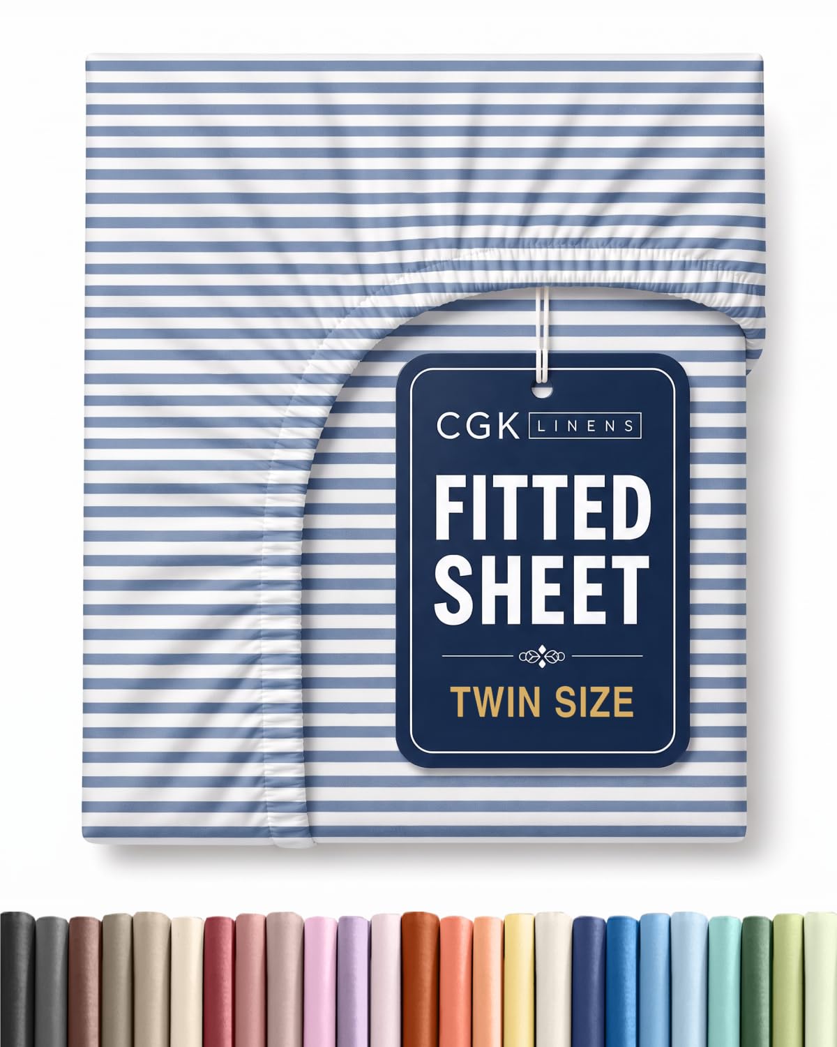 Twin Fitted Sheet - Single Fitted Sheet Only - Deep Pockets - Blue Stripes