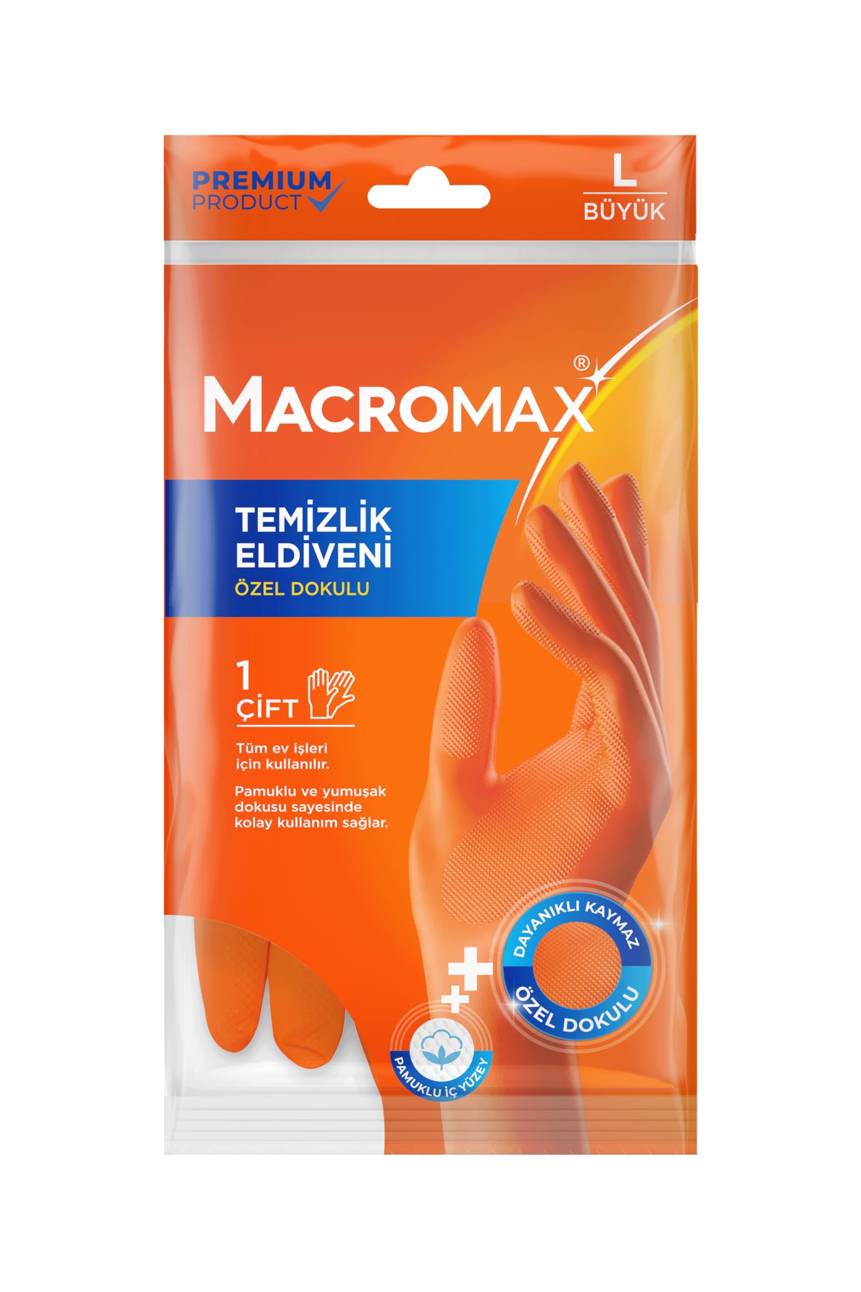 Büyük Boy Large Beden Temizlik Eldiveni Pamuklu İç Yüzeyli, Kaydırmaz Desenli
