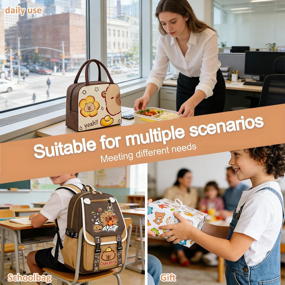 Set de mochila Capybara con bolsa de almuerzo y llavero, mochilas infantiles, mochila escolar, mochila para libros, artículos escolares, regalo para niño, niña, instituto 46x29x16cm