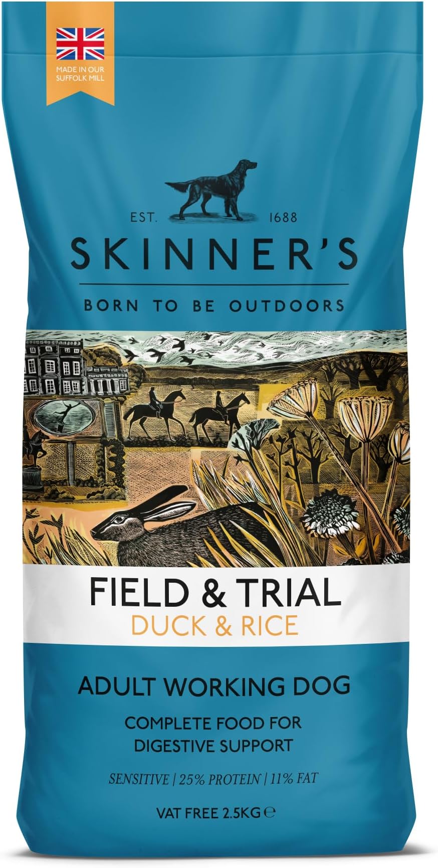 Field & Trial Duck & Rice 2.5kg, Complete Dry Adult Dog Food, Sensitive, For Active Dogs (Packing May Vary)