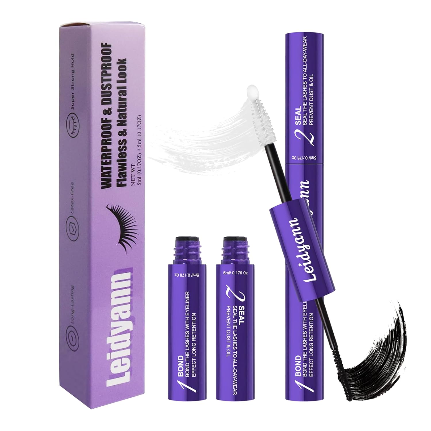 Eyelash Glue and Lash Bond & Seal, 72H Waterproof Cluster Lash Glue for Eyelash Extensions, Long-Lasting & Non-Irritating, 2-in-1 Bond and Seal for Lash Clusters Purple1