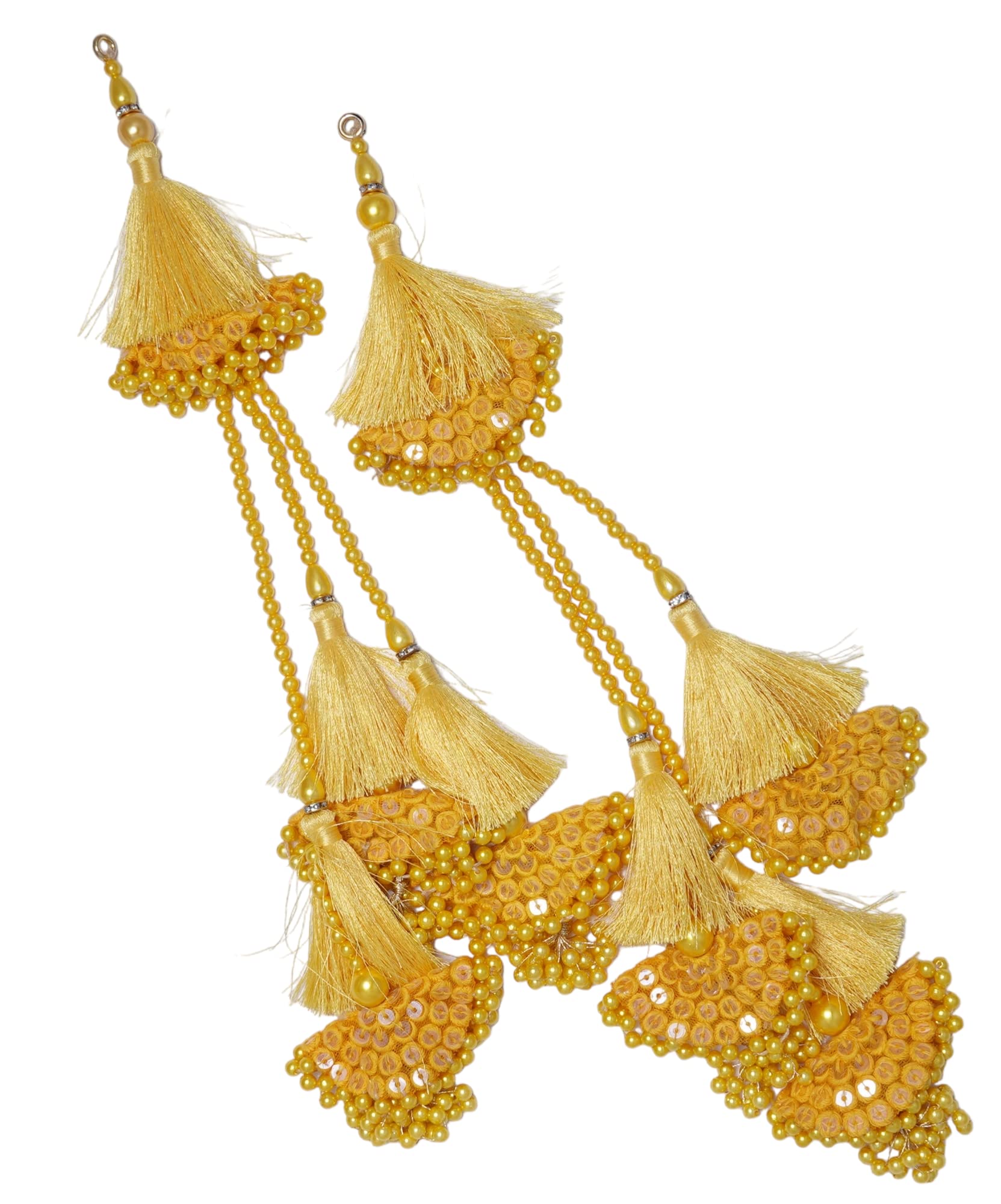 Feathers Creation Ltd Sew on Tassels garland for Curtain Edge Blouse Latkan Wedding Dress Tassel Sold per Pair 14 Inch Long (Mustard)