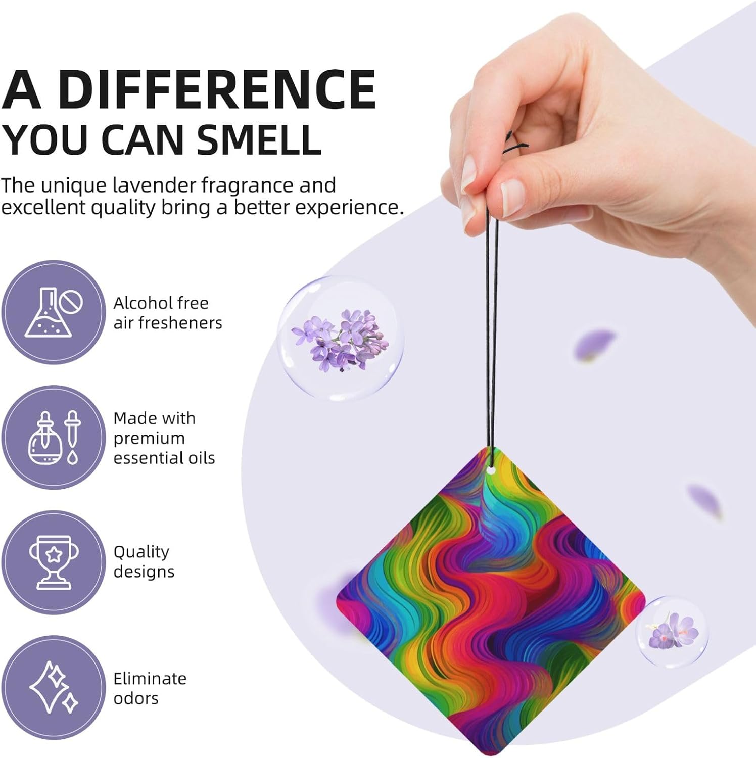 Car Air Freshener 24 PCS Rainbow Hanging Car Air Fresheners Auto Interior Decor Card Freshener Strong Scented Card Lavender Cars Scents for Office Bedroom Close Drawer Square