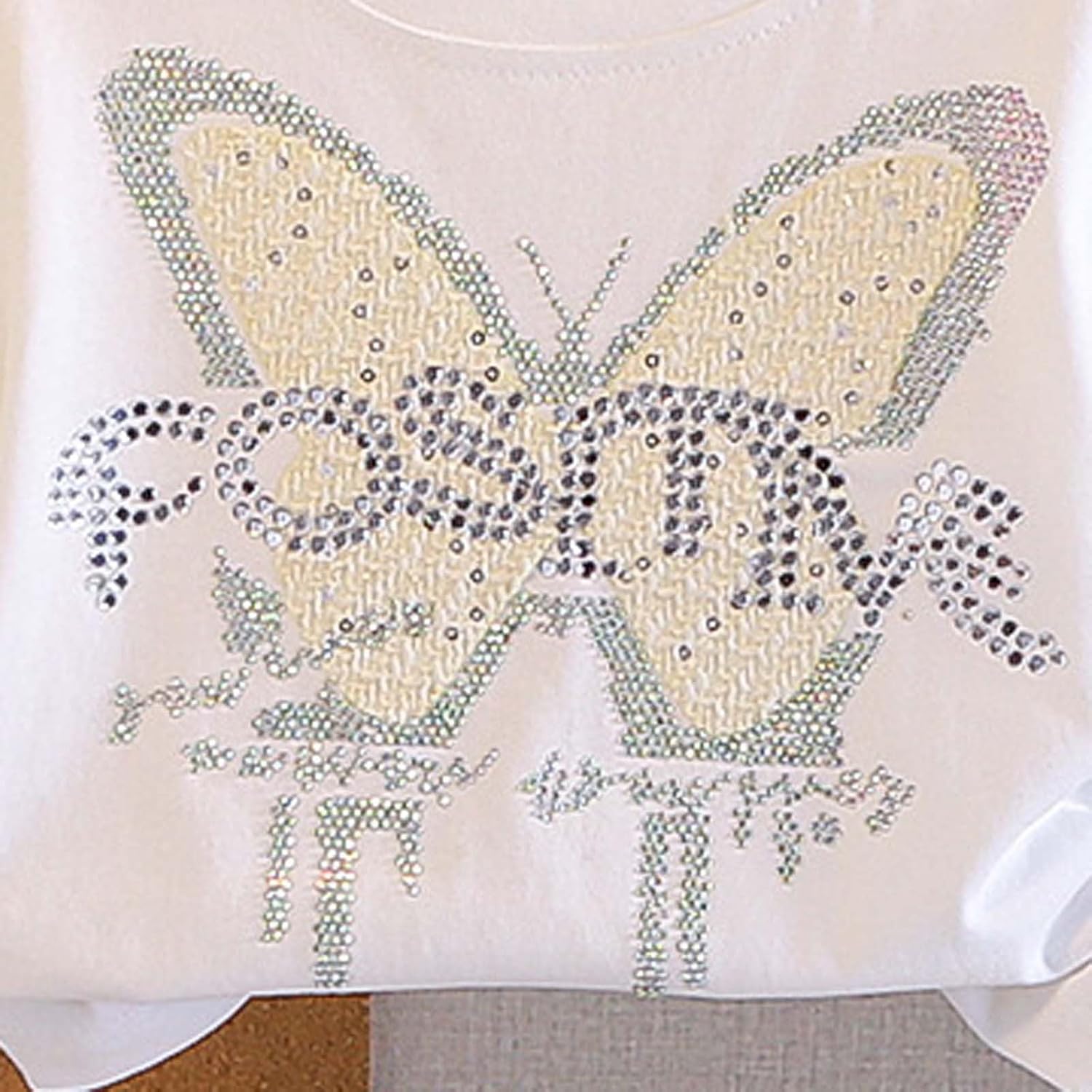 Girls Outfits with Butterfly Rhinestone Short Sleeve Top High Elastic Vintage Denim Shorts Summer Casual Outfits