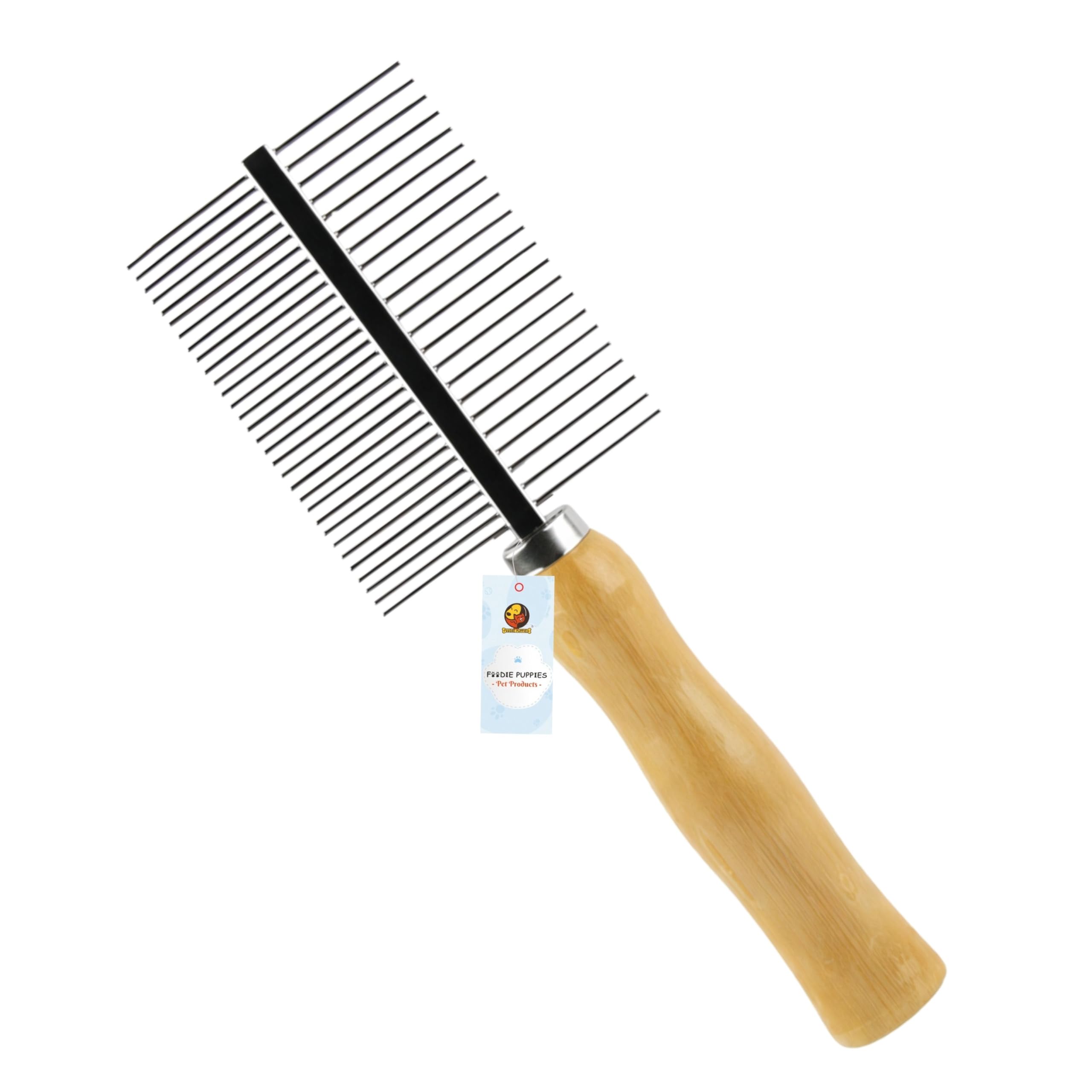 Foodie Puppies Double Side Steel Needles Comb for Dogs and Cats - (Wooden Comb) | Grooming Rake Shedding Comb for Dogs, Cats - Cleaning Supplies (Wooden Dual-Side)