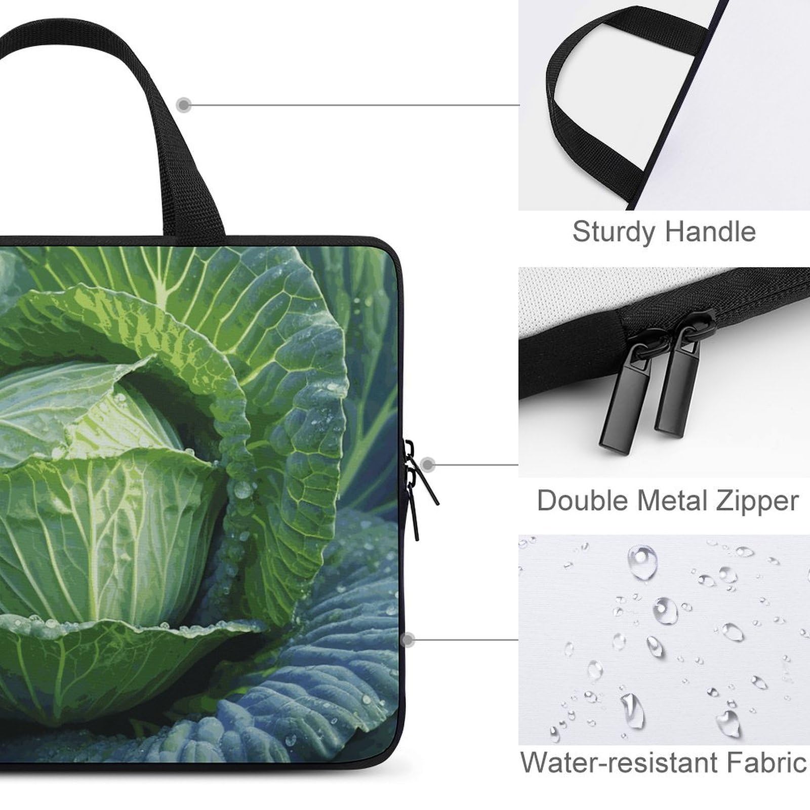 Bright Cabbage - Custodia per computer portatile, ultra sottile, impermeabile, 13 pollici, borsa protettiva portatile con cinghia da polso