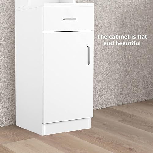 Miniatura 7 de BNSPLY Armario alto de baño, gabinete estrecho de lino delgado con estantes abiertos de 3 niveles y cajón, torre de lino independiente para baño,