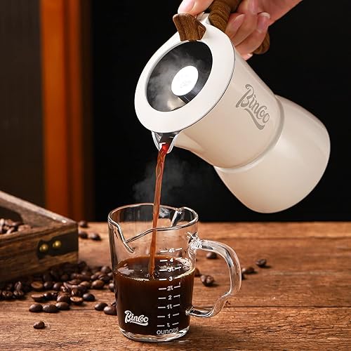Miniatura 8 de BINCOO Tazas de café expreso de 5.1 fl oz con mango y doble escala, 4.05 onzas, vaso de medición de vidrio de doble boquilla, taza de leche para